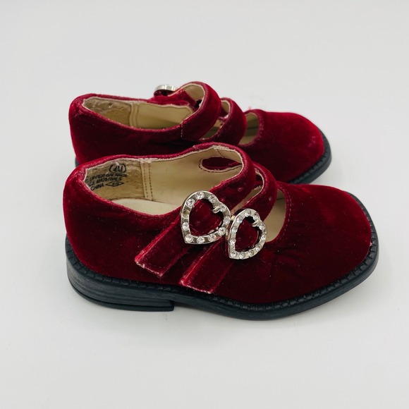 Sprockets Other - Vtg Sprockets Mary Jane Red Velvet Rhinestone Heart Buckle Baby Girl 4 Coquette